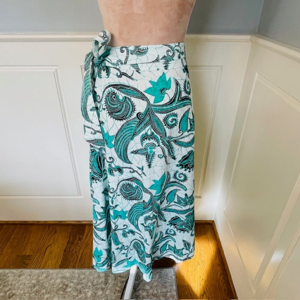 Love the Label Elyna Cotton Wrap Maxi Skirt Sasha Emerald Print NEW NWT Large - Picture 6 of 9